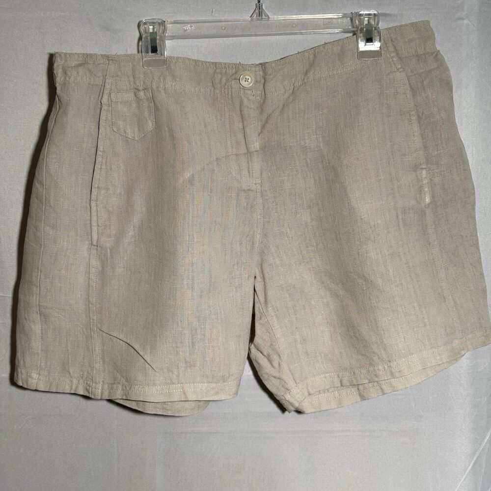 Paradise Shores Womens Beige 100% Linen Shorts XL Casual Summer Beach